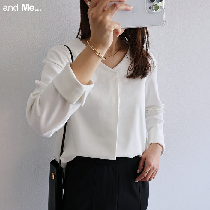 【メール便対応C】フロントタック ポンチ 長袖 トップス レディース Vネック 上品 カットソー プルオーバー 体型カバー オフィス オケージョン 春 夏 秋 冬のサムネイル