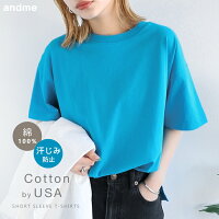 USAコットン 汗染み防止加工 半袖 Tシャツ レディース クルーネック ドロップショルダー サイドスリット 抜け感 S/Mサイズ 春 夏 秋