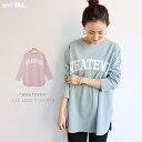 【メール便対応C】【一部予約】コットン天竺 WHATEVER カレッジロゴプリント 長袖 Tシャツ レディース 体型カバー オーバーサイズ クルーネック ラウンドヘム 春 秋 冬
