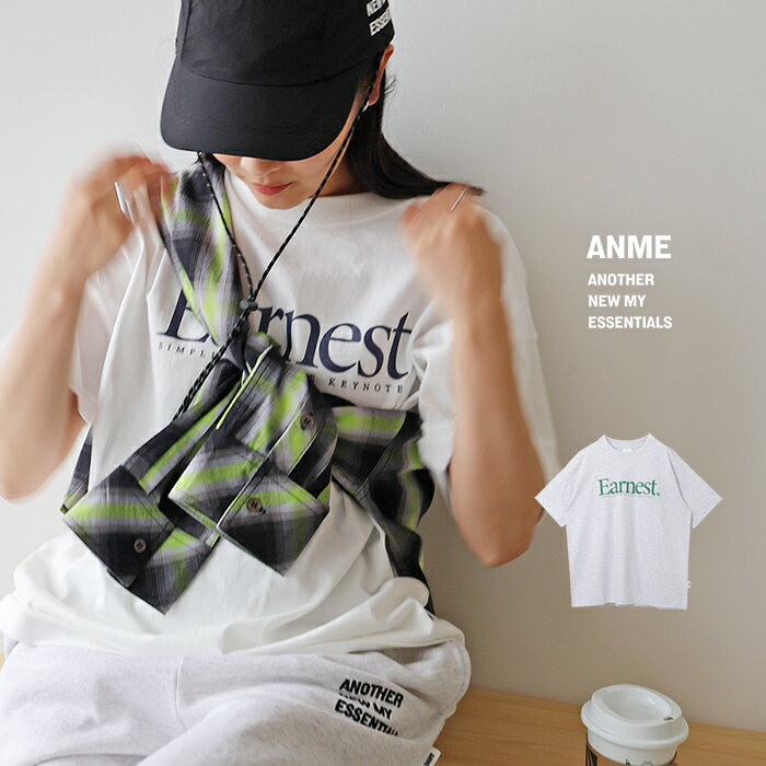 【メール便対応C】Earnest ロゴプリント 半袖 Tシャツ レディース 男女兼用 ノームコア トップス カットソー コットン100％ クルーネック オーバーサイズ 刺繍 シンプル ベーシック カジュアル M/Lサイズ 春 夏 秋 ANME アンメ