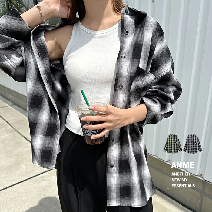 【宅配便A】【送料無料】オンブレチェック オーバーサイズ シャツ レディース トップス ブラウス 男女兼用 ノームコア コットン100％ 体型カバー カジュアル シンプル 春 夏 秋 冬 ANME アンメ【メール便NG】のサムネイル