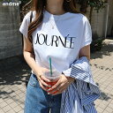 【メール便対応B】【送料無料】ロゴプリント フレンチスリーブ Tシャツ レディース トップス カットソー コットン カジュアル フロッキー サイドスリット オーバーサイズ 綿100 コーマ天竺 春 夏 秋