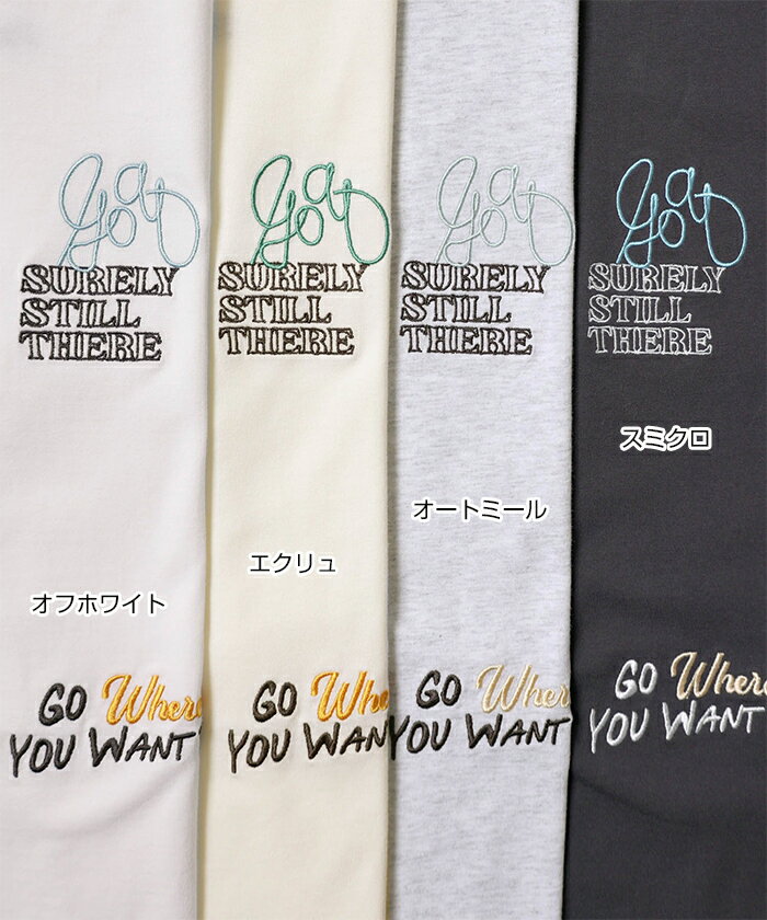 ランダム ロゴ 刺繍入り 半袖 Tシャツ レディース トップス カットソー コットン100％ シンプル トレンド カジュアル 体型カバー 二の腕カバー 抜け感 コーマ天竺 ロゴTシャツ エンブロイダリー S M 春夏 春 夏 秋