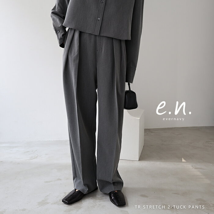 evernavy エバーネイビー TRストレッチ ダブルタック パンツ レディース ボトム ワイドパンツ ロングパンツ スラックス ズボン ウエストゴム 体型カバー ゆったり 楽ちん ポケット セレモニー きれいめ オフィス カジュアル セットアップ S M L 春夏 秋冬 春 夏 秋 冬