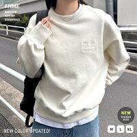 【宅配便A】ANME ロゴ 刺繍 裏毛 スウェット トップス レディース メンズ 男女兼用 ユニセックス ノームコア カットソー 長袖 オーバーサイズ 体型カバー 楽ちん セットアップ エンブロイダリー M L XL 秋冬 春 秋 冬 ANME アンメ