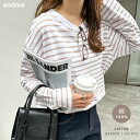 コットン 天竺 ボーダー 長袖 Tシャツ レディース クルーネック サイドスリット カットソー S/Mサイズ 春 秋 冬