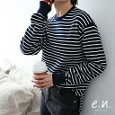 evernavy エバーネイビー 無地/ボーダー 総針 コットン ニット トップス セーター レディース カジュアル シンプル ベーシック きれいめ リブ クルーネック ボックスシルエット 春 秋 冬