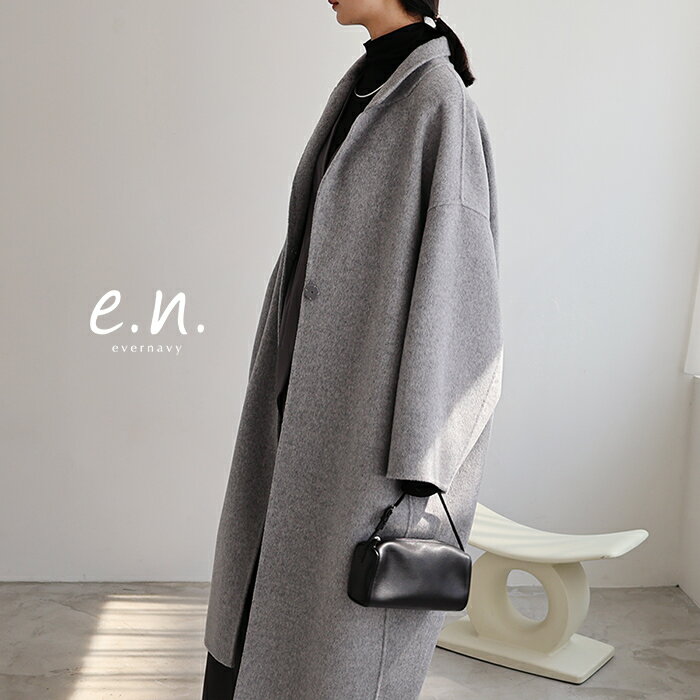 リバー ロング コクーン コート レディース アウター 羽織り ロングコート リバーコート ウール ダブルフェイス ボリューム袖 きれいめ 上品 セレモニー オケージョン 防寒 暖か M MT 秋冬 秋 冬 evernavy エバーネイビー