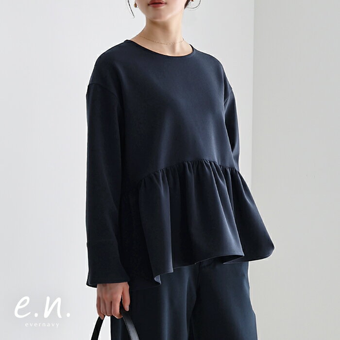 evernavy エバーネイビー ダブルクロス ペプラム ブラウス レディース トップス シャツブラウス プルオーバー 体型カバー ギャザー フレア きれいめ 上品 オケージョン フォーマル セレモニー 春夏 秋冬 春 夏 秋 冬のサムネイル
