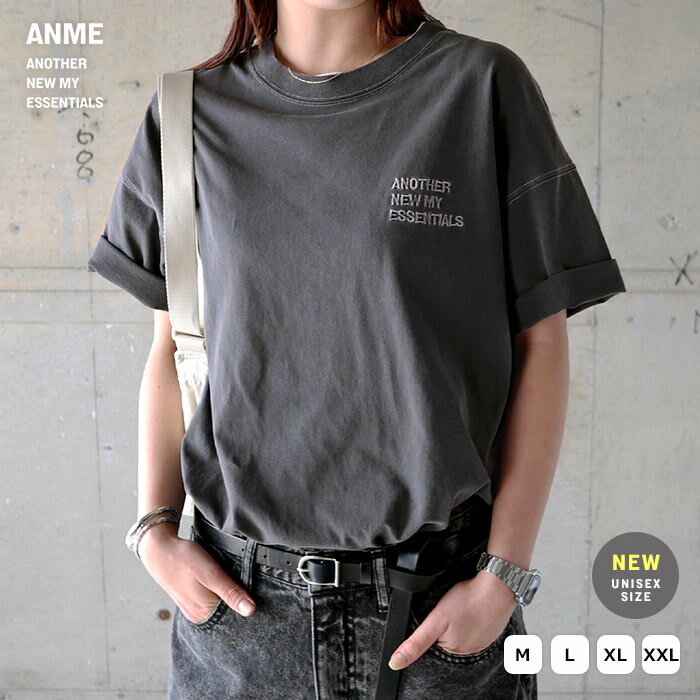 【メール便対応C】ピグメント加工 ANME エンブロイダリー ロゴ 半袖 Tシャツ レディース メンズ 男女兼用 ユニセックス ノームコア トップス ロゴtシャツ カットソー オーバーサイズ 体型カバー ゆったり 薄手 ロゴ刺繍 ヴィンテージ M L XL XXL 春夏 春 夏 秋 ANME アンメのサムネイル