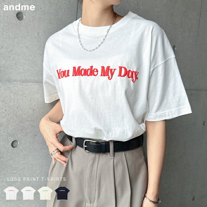 【メール便C】立体 ロゴ プリント 半袖 Tシャツ レディース トップス カットソー 半袖トップス 半袖Tシャツ ロゴTシャツ プリントTシャツ オーバーサイズ 体型カバー ゆったり 綿100％ コットンt クルーネック カジュアル トレンド S M 真夏 春夏 春 夏 秋のサムネイル