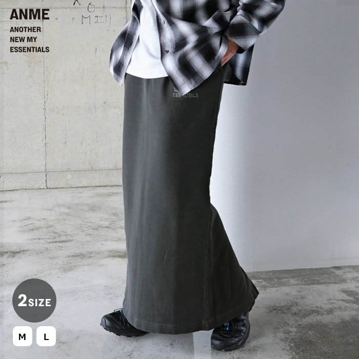 ANME アンメ スウェット タイトスカート ピグメント加工 ロゴ 刺繍 ナロースカート レディース ボトム タイト スカート ウエストゴム 体型カバー ストレッチ ゆったり 楽ちん ポケット スリット 裏毛 コットン エンブロイダリー セットアップ M L 春夏 秋冬 春 夏 秋 冬のサムネイル