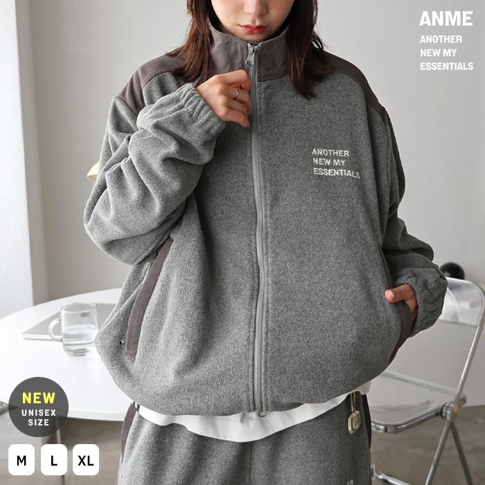 ANME アンメ ANME エンブロイダリー ロゴ ダブルジップ フリース ジャケット レディース メンズ トップス アウター ブルゾン 男女兼用 ユニセックス ノームコア オーバーサイズ 体型カバー ロゴ刺繍 防寒 暖か M L XL 秋冬 春 秋 冬