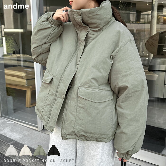 ダブル ポケット ナイロン 中綿 ダウン ジャケット レディース ダウンジャケット ダウンコート ペディン アウター 羽織り オーバーサイズ 体型カバー ゆったり 楽ちん ミドル丈 ジップ フェイクダウン カジュアル 冬服 あったか 暖か 防寒 秋冬 春 秋 冬