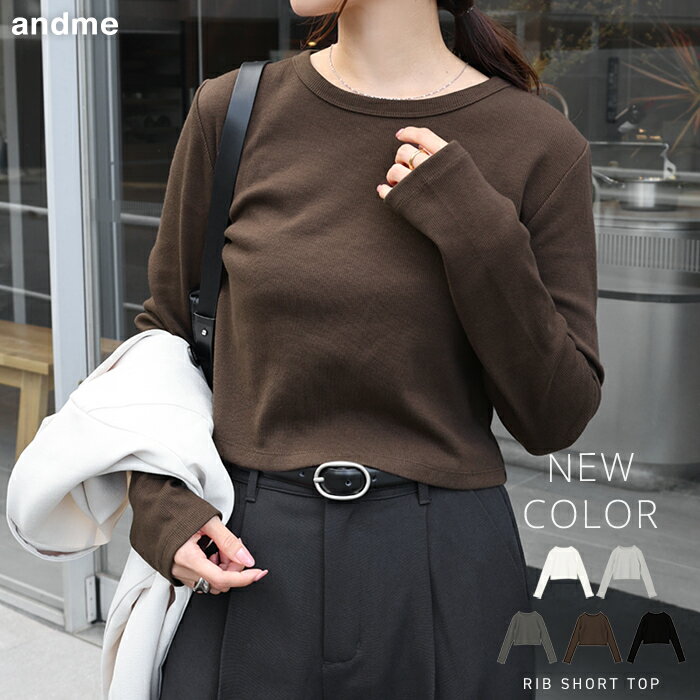 長袖 Tシャツ ショート丈 テレコリブ トップス レディース 長袖Tシャツ ロンT カットソー リブトップス インナー 体型カバー 楽ちん 短丈 クルーネック 無地 コットン 細リブ シンプル きれいめ オフィス カジュアル M L 春夏 秋冬 春 秋 冬のサムネイル