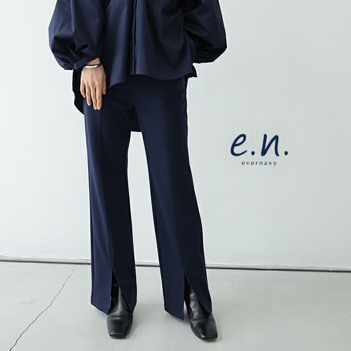 evernavy エバーネイビー ポンチ スリット パンツ レディース ボトム フレアパンツ ワイドパンツ ロングパンツ ズボン レギンス ウエストゴム 体型カバー ゆったり 楽ちん ストレッチ ハイウエスト ポケット カットソー きれいめ オフィス S M L 春夏 秋冬 春 夏 秋 冬