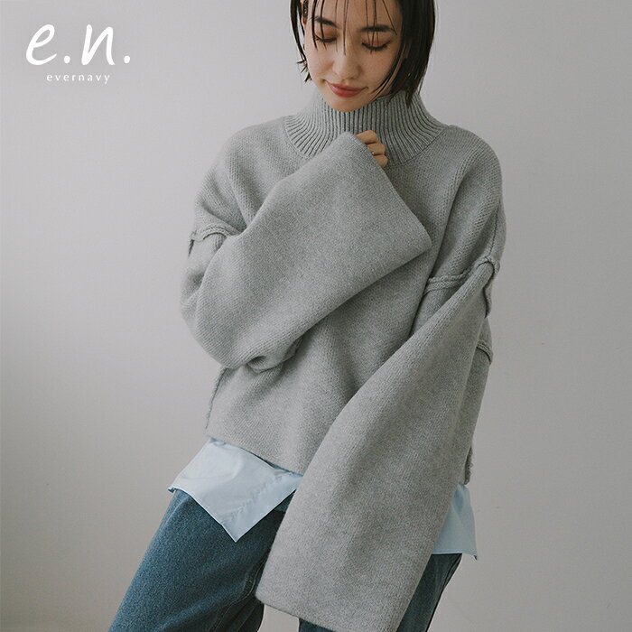 evernavy エバーネイビー ゴマジャガード編み ハイネック ニット トップス レディース ニットトップス ..