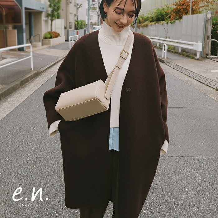 evernavy エバーネイビー ノーカラー リバー コクーン コート レディース ウールコート リバーコート ノーカラーコート アウター 羽織り ウール ダブルフェイス ポケット オケージョン セレモニー きれいめ オフィス カジュアル あったか 暖か 防寒 M MT 秋冬 春 秋 冬