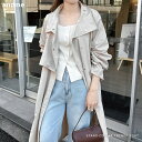 ナイロン スタンドカラー 2way トレンチコート レディース アウター 羽織り コート ロングコート オーバーサイズ ベルト付き きれいめ オフィス オケージ...