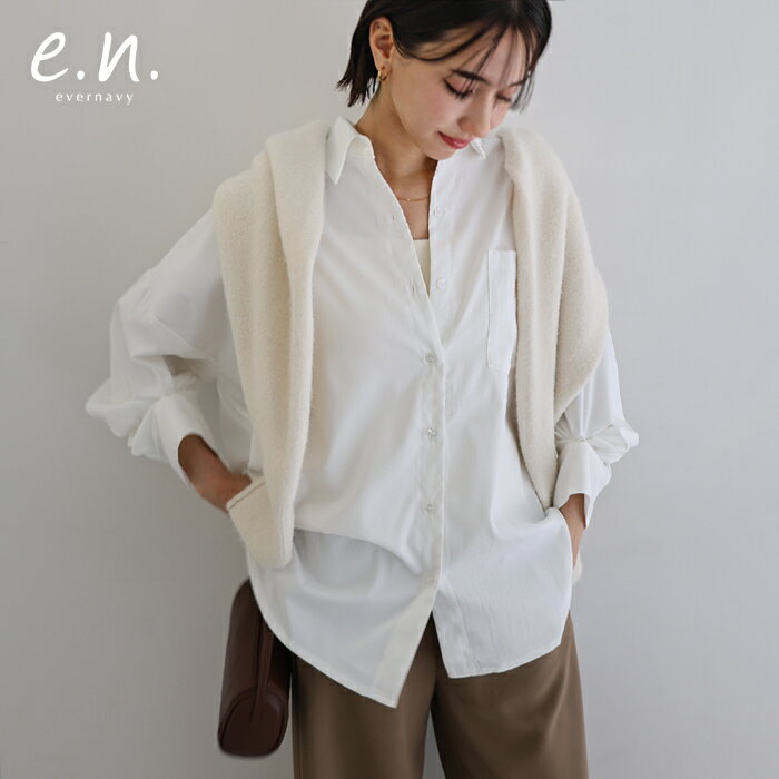 evernavy エバーネイビー 2way スリーブ 長袖 シャツ ブラウス レディース トップス シャツブラウス 羽織り オーバーサイズ 体型カバー ゆったり 七分袖 襟付き ポケット 薄手 セレモニー きれいめ オフィス カジュアル リラックス 春服 春夏 秋冬 春 夏 秋 冬