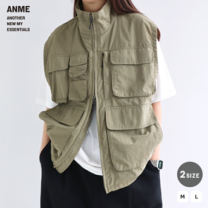 ANME アンメ UVカット 接触冷感 ダブルジップ ナイロン ベスト レディース メンズ 男女兼用 ユニセックス ノームコア トップス ジレ アウター 羽織り UPF50＋ 撥水 機能性 薄手 体型カバー ポケット アウトドア レジャー セットアップ M L 春夏 春 夏 秋 冬