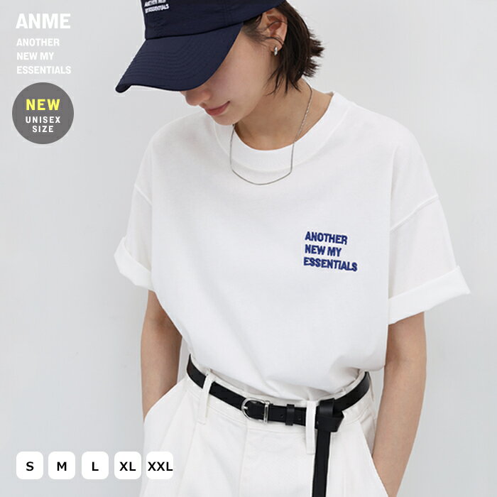 ANME アンメ ロゴ 刺繍 ワンポイント 半袖 Tシャツ レディース メンズ 男女兼用 ユニセックス ノームコア ロゴTシャツ 半袖Tシャツ カットソー トップス 体型カバー オーバーサイズ ゆったり シアー コットン エンブロイダリー カジュアル 夏服 S M L XL XXL 春夏 春 夏 秋