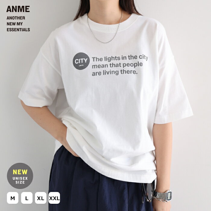 ANME アンメ CITY ロゴ プリント 半袖 Tシャツ レディース メンズ 男女兼用 ユニセックス ノームコア トップス カットソー 半袖トップス オーバーサイズ 体型カバー ゆったり バックプリント 薄手 シアー ロゴtシャツ 綿100％ M L XL XXL 春夏 春 夏 秋