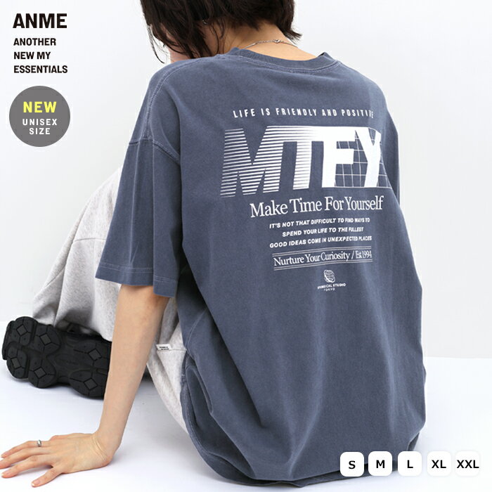 ANME アンメ ロゴ プリント MTFY 半袖 Tシャツ レディース メンズ 男女兼用 ユニセックス ノームコア トップス ロゴTシャツ 半袖Tシャツ カットソー オーバーサイズ 体型カバー ゆったり コットン ピグメント加工 カジュアル 夏服 S M L XL XXL 春夏 春 夏 秋