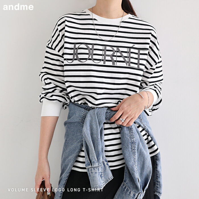 긴 소매 T 셔츠 로고 프린트 볼륨 소매 탑스 레이디스 긴 소매 T 셔츠 롱 T 로고 T 셔츠 컷소우 이너 프린트 T 셔츠 오버 사이즈 체형 커버 느긋하게 락 친 로키 로고 얇은 시어 코튼 얇은 시어 캐주얼 ML 봄 여름 가을