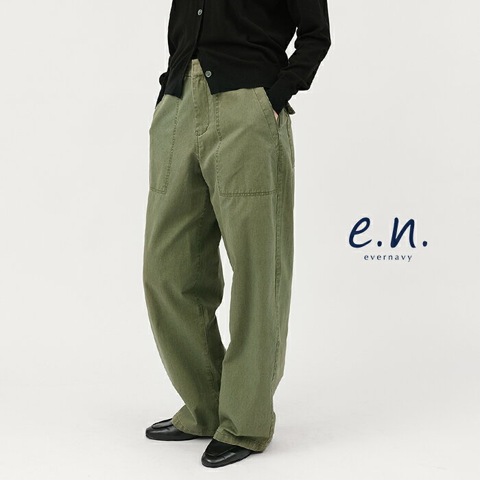 evernavy エバーネイビー ワーク ベイカー パンツ レディース ボトム ベイカーパンツ ワイドパンツ ロングパンツ ズボン チノパン 体型カバー ゆったり 楽ちん 美脚 ハイウエスト ポケット 綿 コットン きれいめ カジュアル M L 春夏 秋冬 春 夏 秋 冬