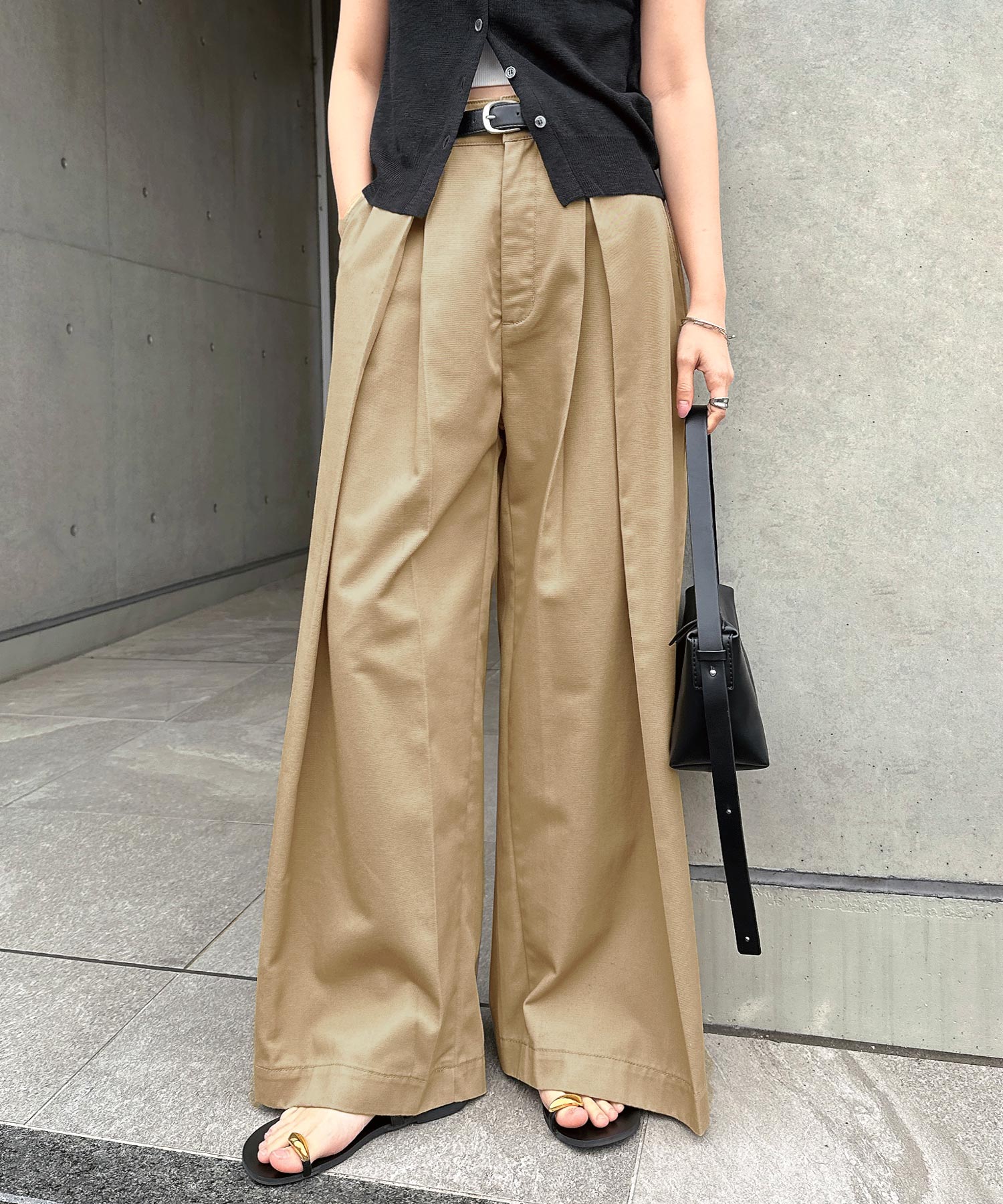 楽天市場】ワイドパンツ ハイウエスト（カラーベージュ）（パンツ