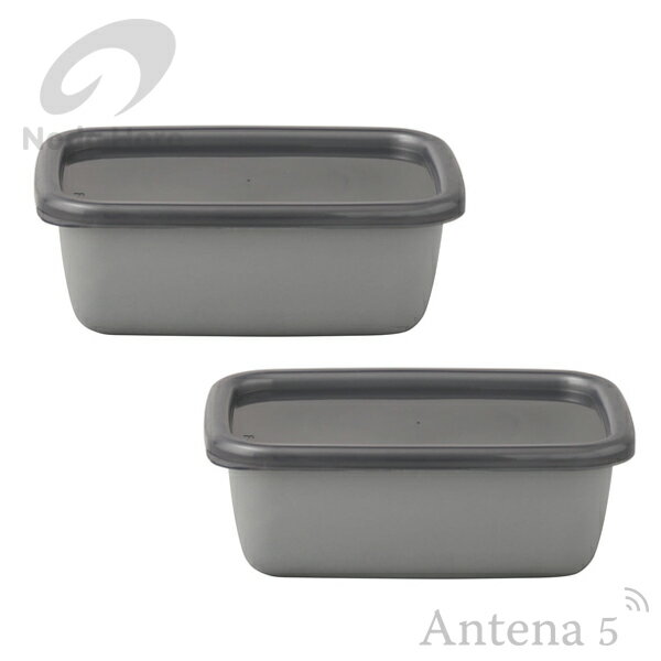 野田琺瑯 ホワイトシリーズ ＋Gray レクタングル深型（S）×2個セット シール蓋付 【保存容器 漬物 ノダホーロー キッチン雑貨 デザイン雑貨 台所 日本製 北欧 グレー】