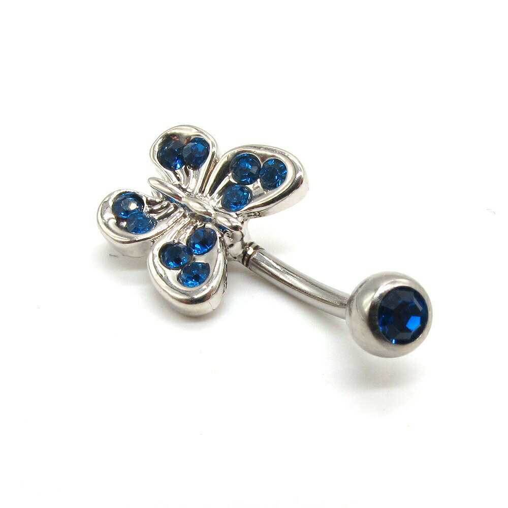 ボディピアス ☆Little ジュエル・バタフライのバナナベル (14G)1.6mmボディピアス キャッチ パーツ へそピアス チャーム バナナベル サージカルステンレス 316L 蝶 バタフライ 蝶々 虫 モチーフ 選べる ジュエル カラー 14G 14ゲージ