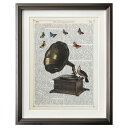 【送料込】 アートパネル Marion McConaghie マリオン マコネギー Gramophone, Bird Butterflies モダン 玄関 アートフレーム アートポスター おしゃれ 絵画 額入り フレーム付き 芸術 インテリア 壁掛け リビング インダストリアル ヴィンテージ 送料無料 ssx