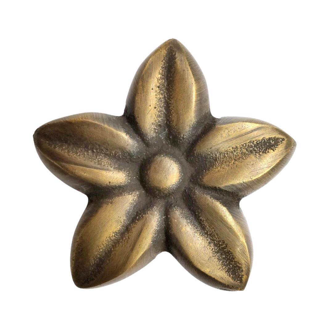 とって 取っ手 取手 つまみ 花 プルメリア ハワイ 真鍮 ゴールド アンティーク レトロ クラシック ヴィンテージ風 家具 棚 引出し 引き出し パーツ 建具 建材 リメイク DIY 修理 交換 取り換え 屋内 オイルステイン塗装 取付ねじ付属 かわいい プレゼント ネコポス発送