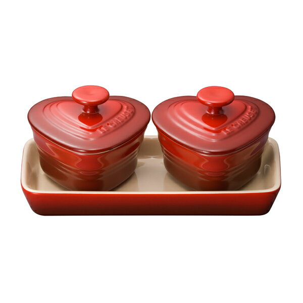 ルクルーゼ ストーンウェア 【ポイント10倍】送料無料｜LE CREUSET / プチ・ラムカン・ダムール セット(チェリーレッド)｜※包装のしメッセージカード無料対応