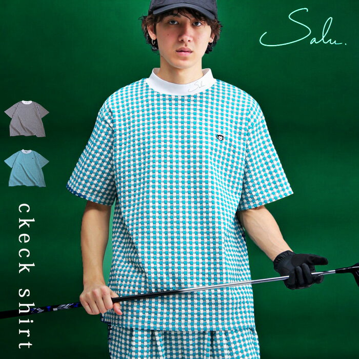 チェック柄トップス メンズ ゴルフウェア 半袖 送料無料・(100)メール便可