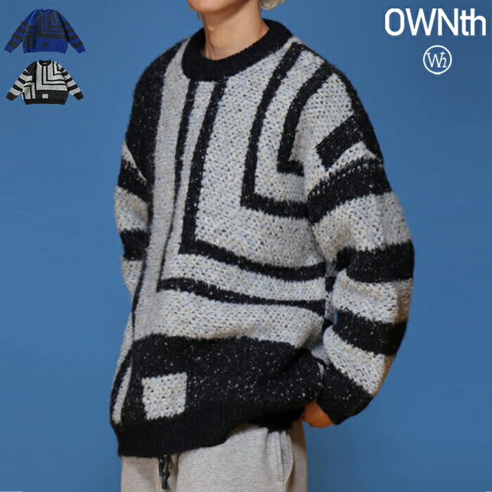 幾何学柄 モヘアタッチニット ユニセックス 長袖 トップス 送料無料・メール便不可