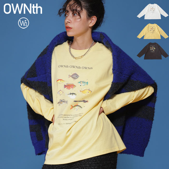 Other - 魚 プリント ロングTシャツ レディース クルーネック 送料無料・(80)メール便可【261B】