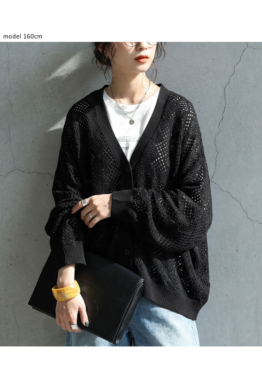 透かし編み ニットカーディガン レディース Vネック 送料無料・メール便不可 3