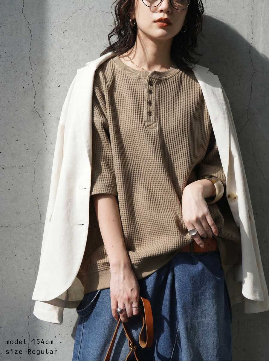 ラフなのに、ちゃんと洒落てる。Tシャツ レディース 半袖 ワッフル 綿100 無地 送...