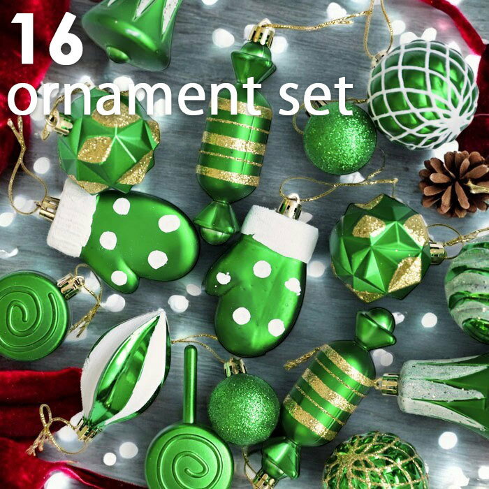 オーナメント クリスマス Xmas 16個セット クリスマスツリー グリーン 飾りクリスマス雑貨 小物 アクセサリー デコレーション パーツ インテリア クリス...