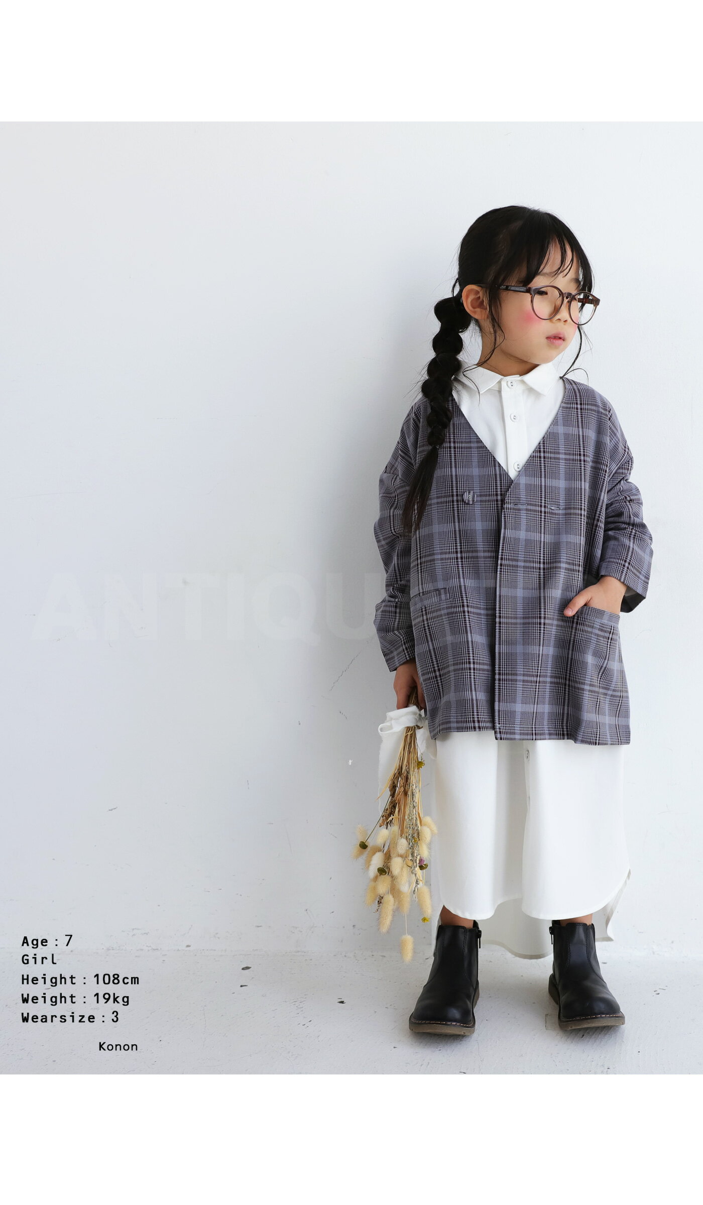 ジャケット キッズ 子供服 アウター チェック ノーカラー アンティカ・メール便不可 TOY