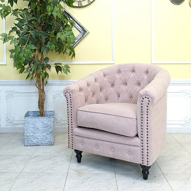 輸入家具 デザイナーズ ソファ そふぁ ソファー 1人掛け 1シーター 家具 ピンク チェスターフィールド シングルソファー 姫系 ソファ かわいい おしゃれ プリンセス ガーリー 女の子部屋 ファブリック ペールピンク vl1f237k