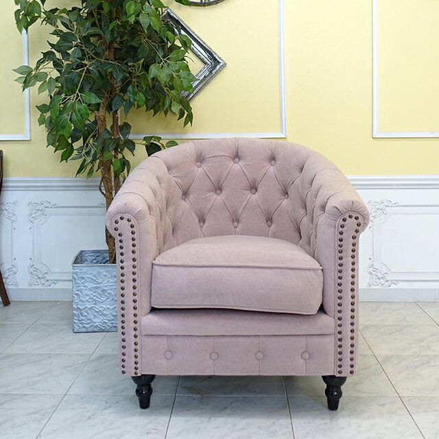 輸入家具 デザイナーズ ソファ そふぁ ソファー 1人掛け 1シーター 家具 ピンク チェスターフィールド シングルソファー 姫系 ソファ かわいい おしゃれ プリンセス ガーリー 女の子部屋 ファブリック ペールピンク vl1f237k [2]