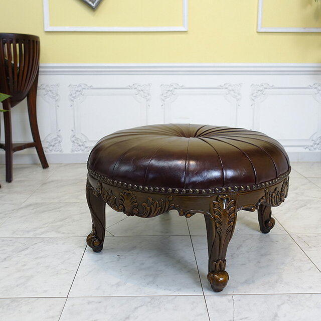 フレンチロココ オットマン 足置き フェイクレザー PU ブラウン 茶 1165-5p38b [2]