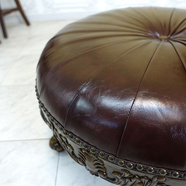 フレンチロココ オットマン 足置き フェイクレザー PU ブラウン 茶 1165-5p38b [3]