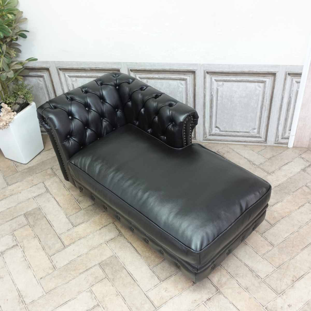 輸入家具 フリースタイルチェスターフィールド ダブルソファ カウチソファ ドッキングソファ 店舗什器 ソファパーツ 本革 レザー ブラック 黒 vckll6k [2]