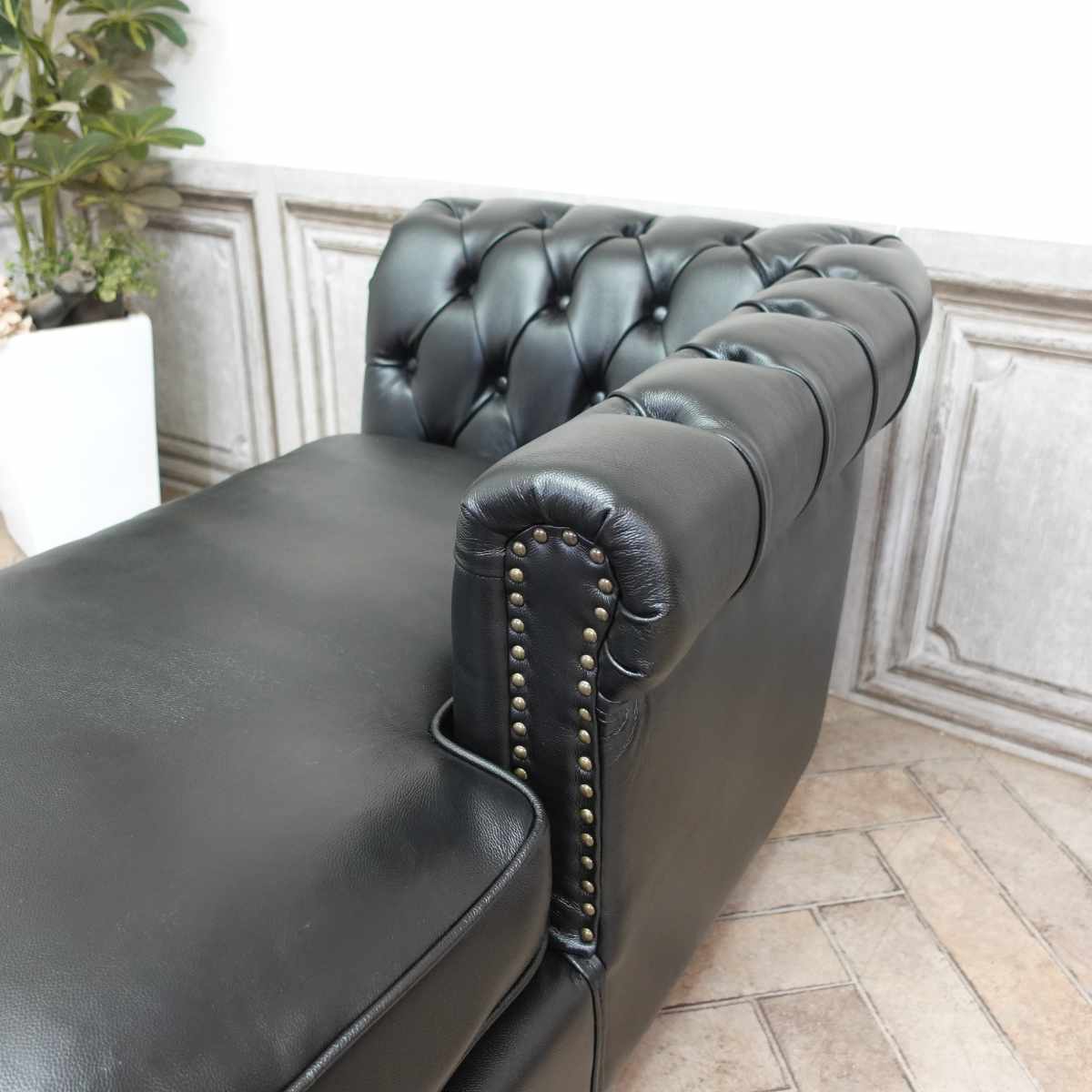 輸入家具 フリースタイルチェスターフィールド ダブルソファ カウチソファ ドッキングソファ 店舗什器 ソファパーツ 本革 レザー ブラック 黒 vckll6k [3]