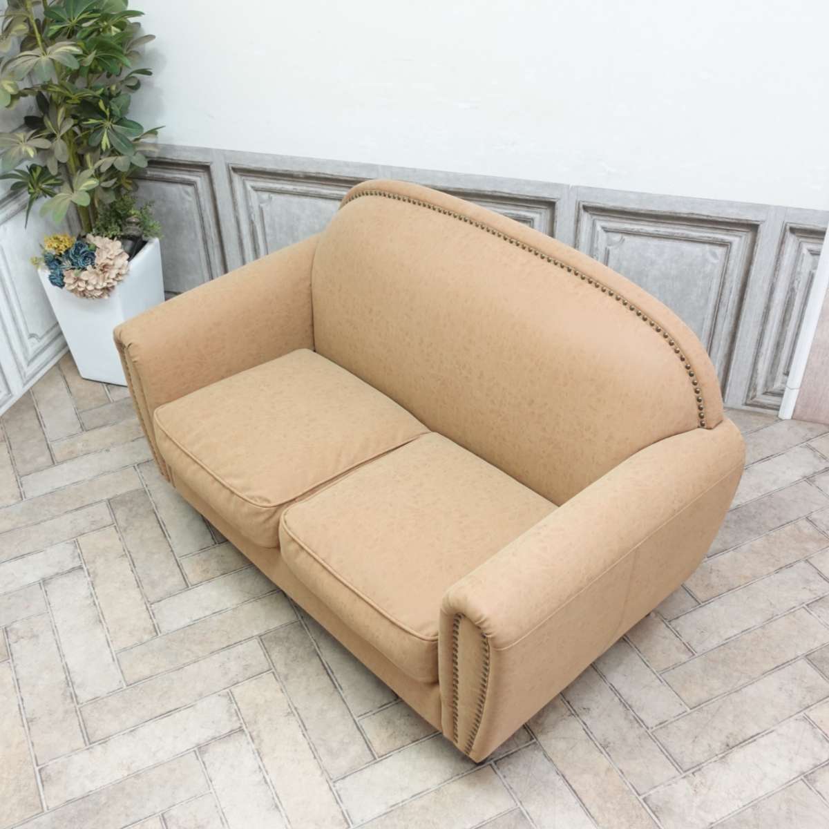 輸入家具 レトロ ソファ ヴィンセント ソファ ヴィンテージ ソファー ビンテージ おしゃれ デザイナーズ インダストリアル ソファ 二人掛け 2人掛け ダブルソファー イギリス 英国 モデルルーム 美容室 書斎 ブルックリン フェイクレザー 合皮 キャメルブラウン vd2p39k